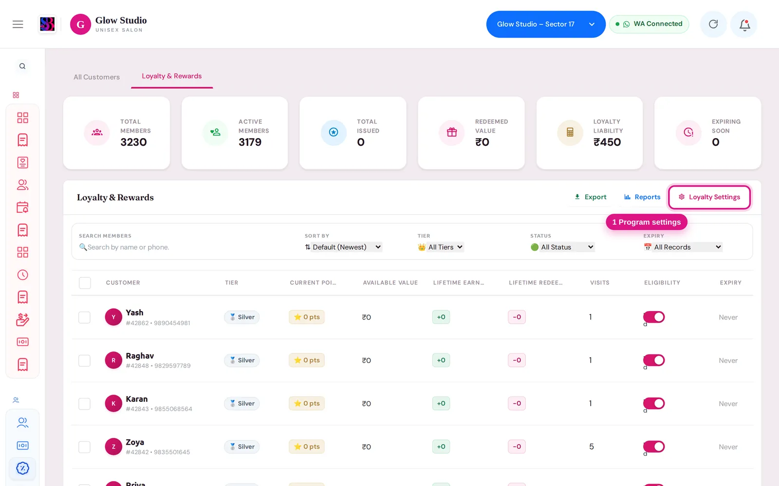 Loyalty & Rewards tab with the Loyalty Settings button