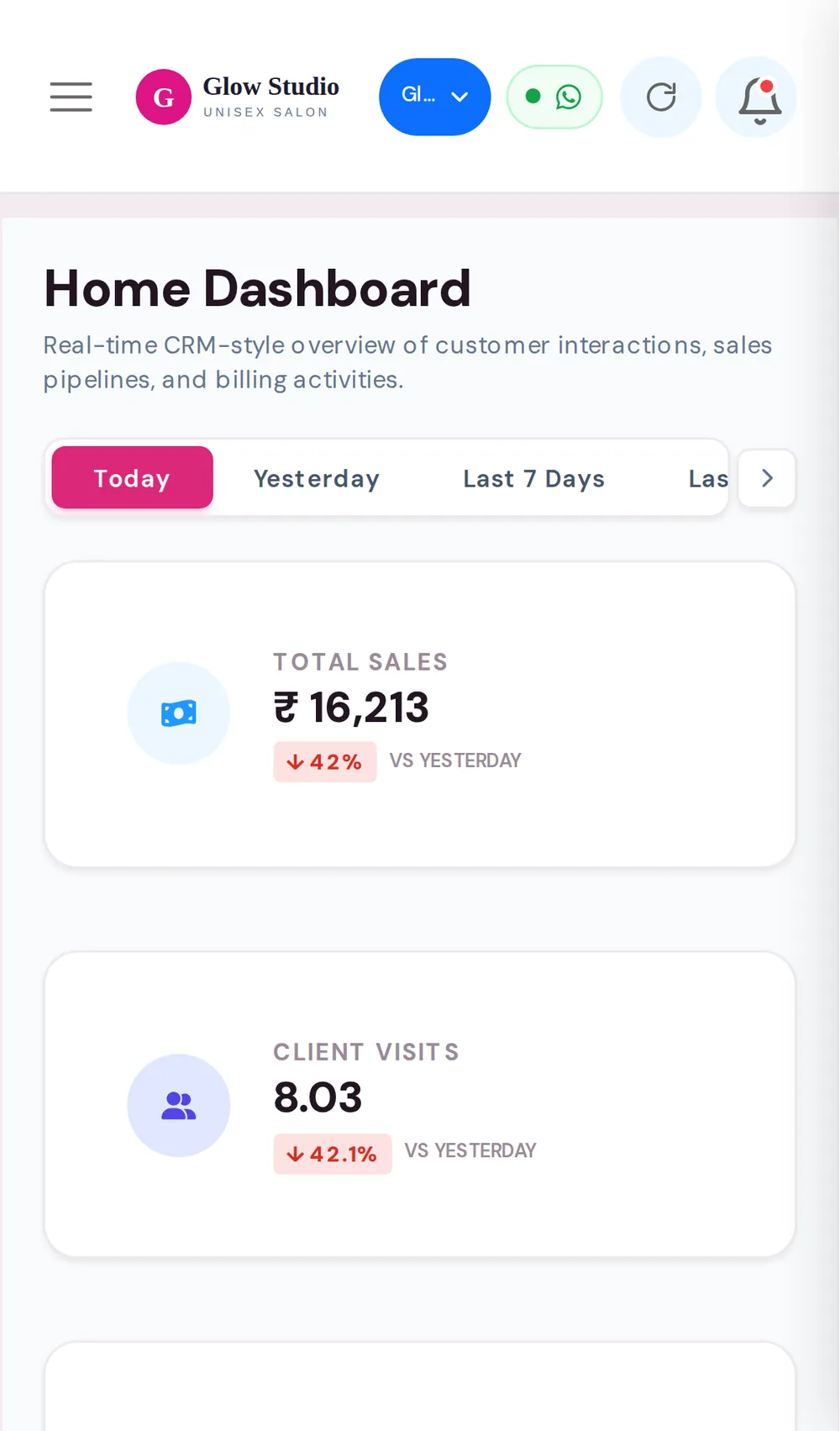 Dashboard on an iPhone showing Total Sales and payment modes